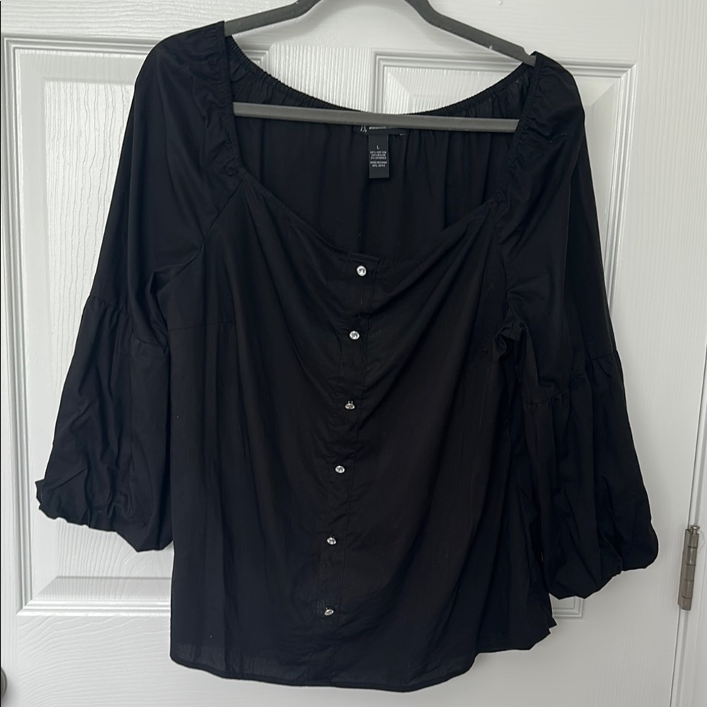 INC International Concepts Black Blouse with Button Accents